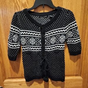 Womens Juniors Cozy Black & White Cardigan Sweater size M, 3/4 sleeve Swedish